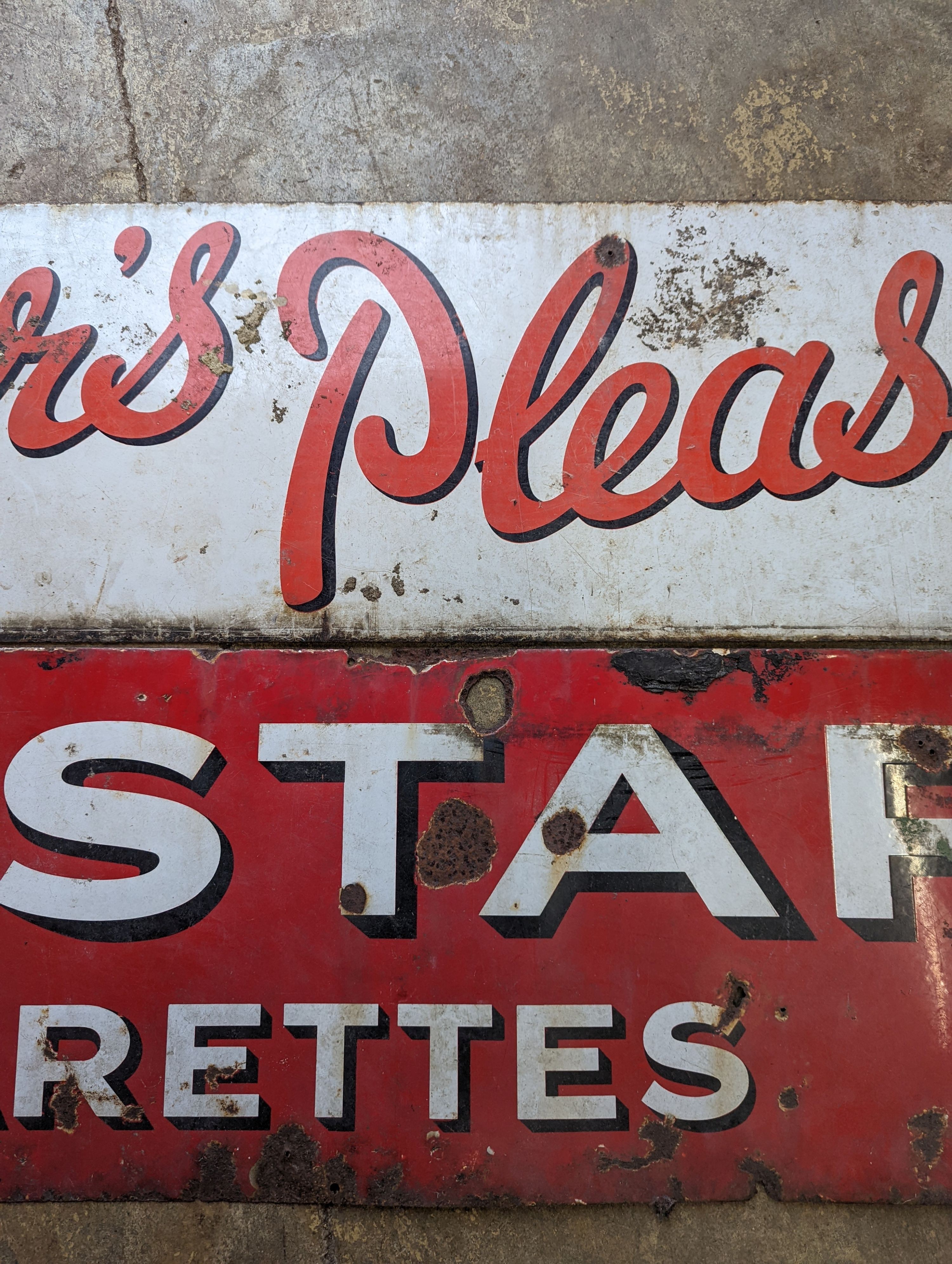 Two enamel advertising signs, 'Wills's Star' and 'Player's Please', larger length 154cm, height 38cm